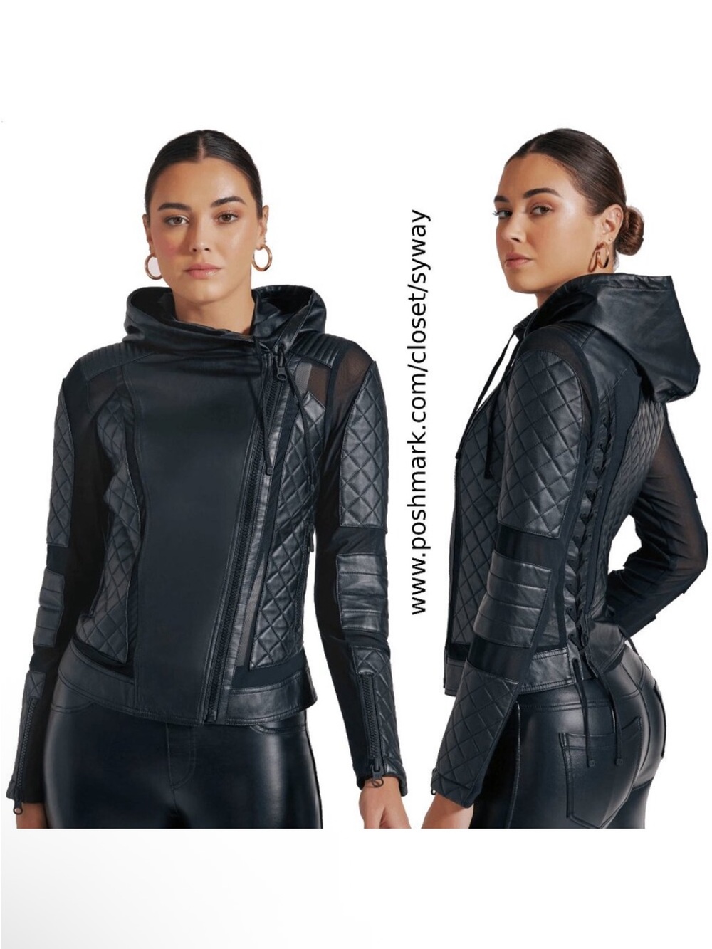 Blanc noir black voyage leather moto jacket size small